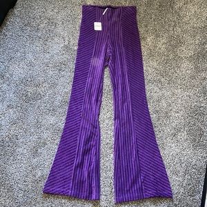 BRAND NEW + UNWORN PURPLE VELVET FREE PEOPLE BELL BOTTOM PANTS